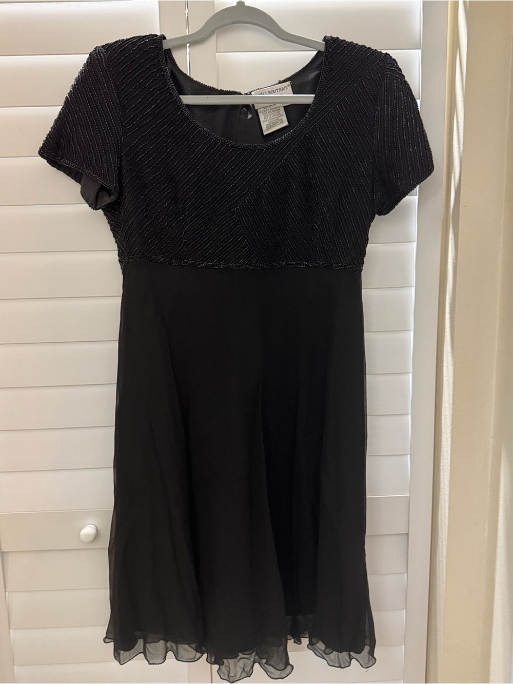 Papell Boutique Black Beaded Sequin Chiffon Formal Evening Gown